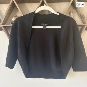 White House Black Market silk blend cropped black shrug sweater. Size large.